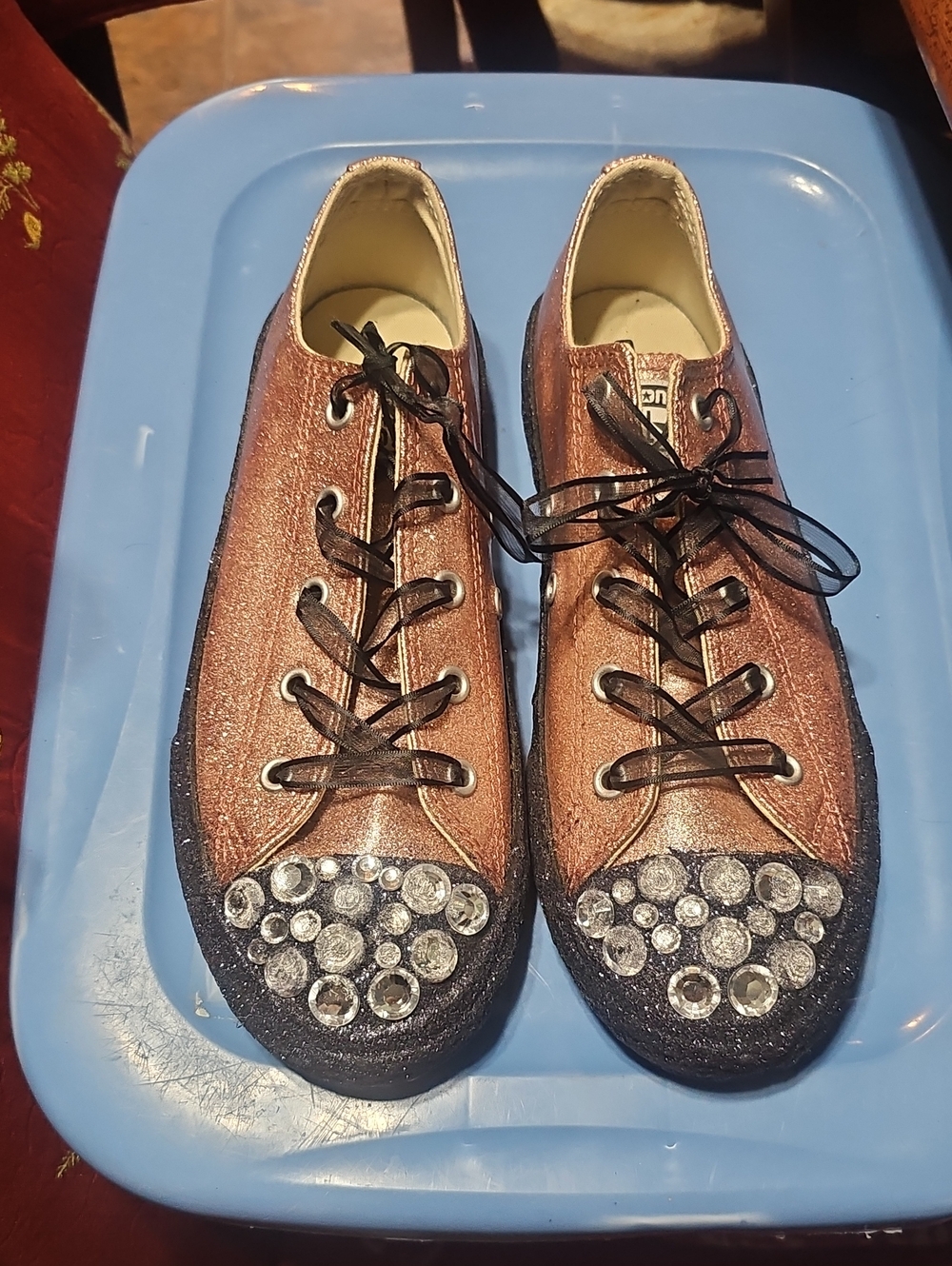 Converse Kid's Bronze Metallic Sneakers with Black Crystal-Toe Accents